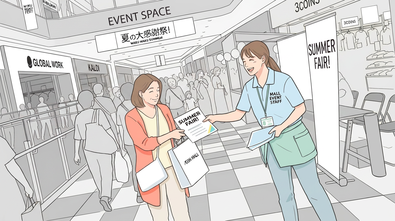 イベント会場でチラシを手渡しする様子