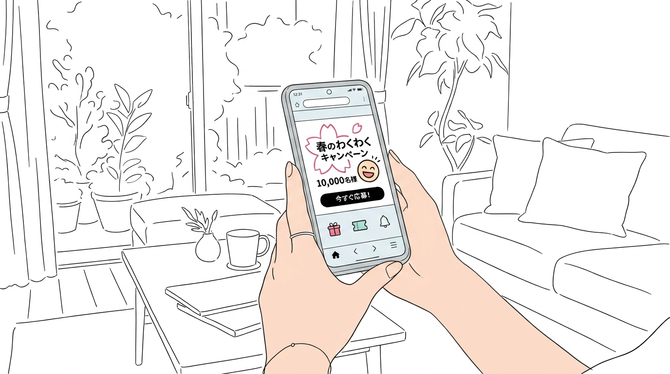 スマートフォンでキャンペーンページを見る様子