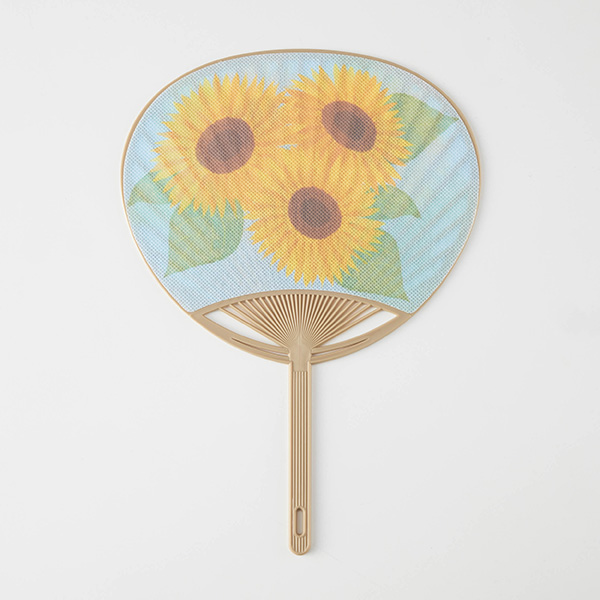 水で濡らせる布うちわ　ヒマワリ