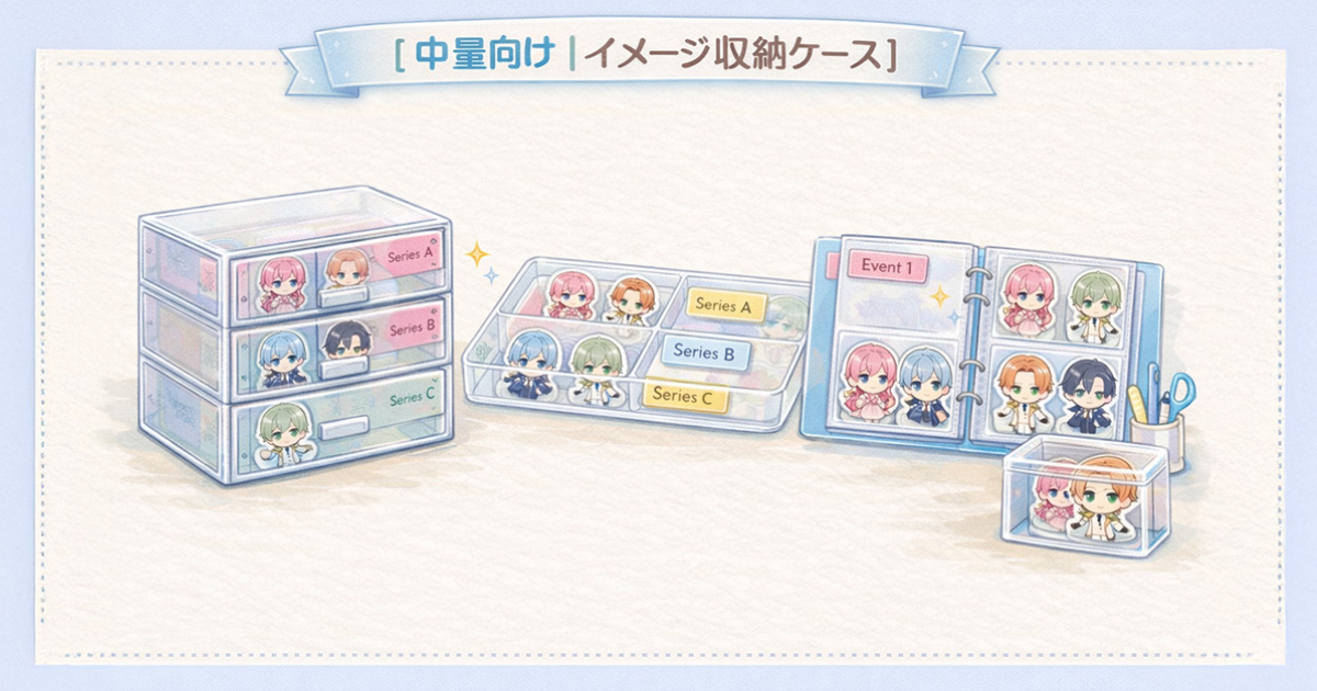 中量のアクスタ収納イメージ(引き出し式ケース・仕切り収納)