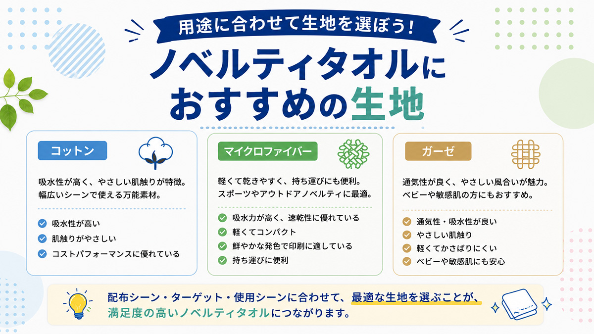 ノベルティタオルにおすすめの生地