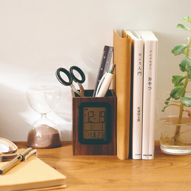 ウッド調ペンスタンドクロック