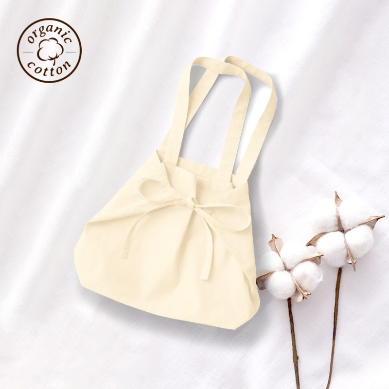 オーガニック厚手コットン紐リボントート