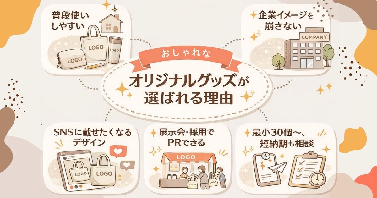 展示会やイベント、採用シーンで使えるおしゃれなオリジナルグッズの活用イメージ