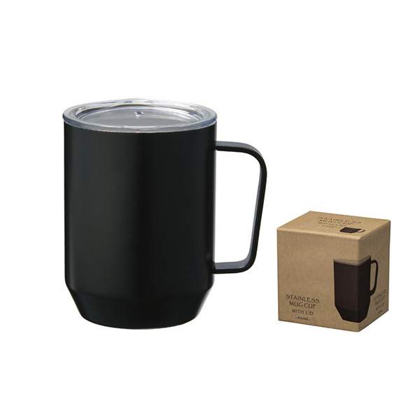 蓋付き真空ステンレスマグカップ400ml（ブラック）
