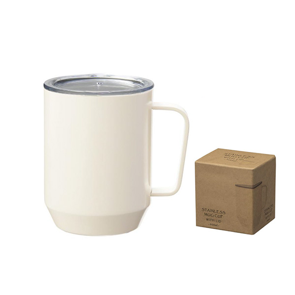 蓋付き真空ステンレスマグカップ400ml（オフホワイト）