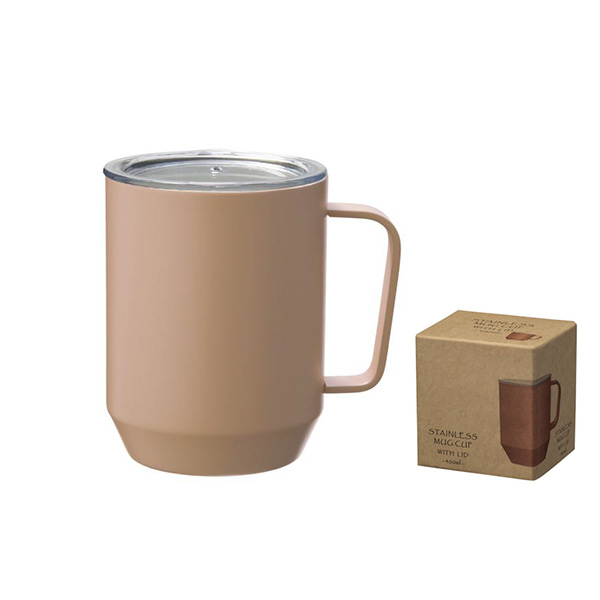 蓋付き真空ステンレスマグカップ400ml（ピンクグレー）