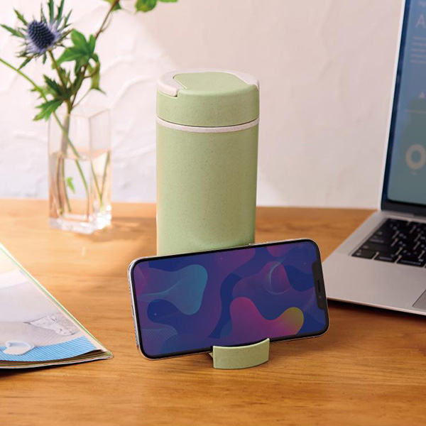 スマホスタンド付きバンブーボトル400ml（グリーン）