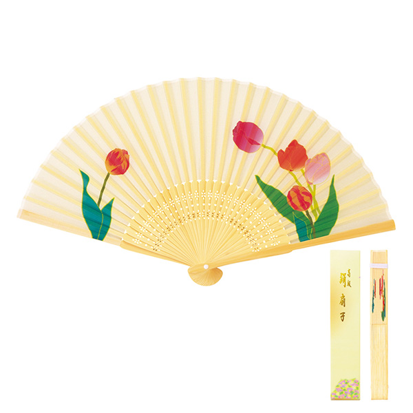 花うたげ シルク扇子（チューリップ）