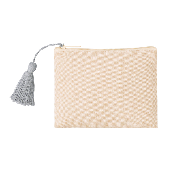 リサイクルコットンタッセル付きフラットポーチ（グレー）