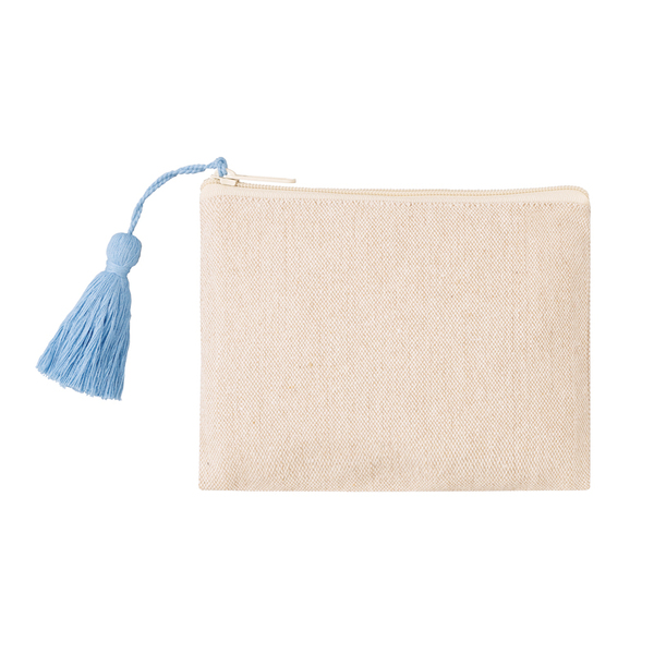 リサイクルコットンタッセル付きフラットポーチ（ブルー）
