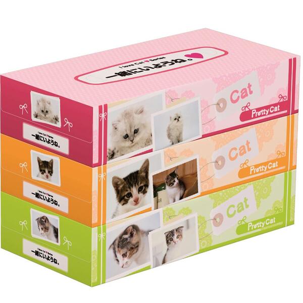 プリティキャットBOXティッシュ130W3個組