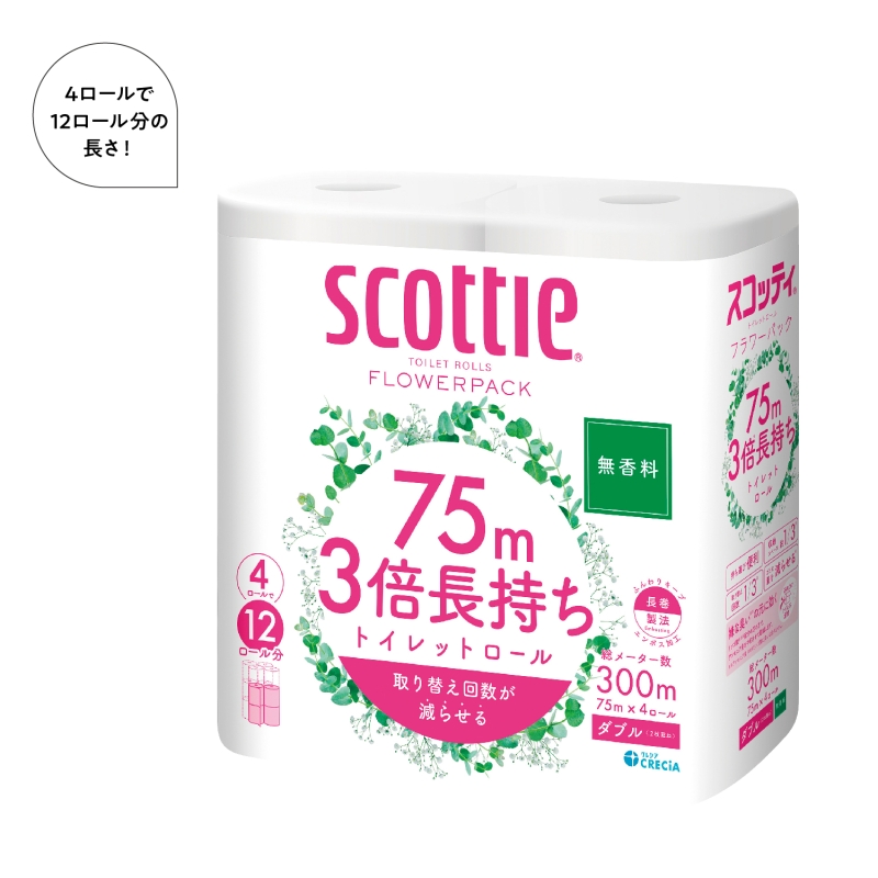 スコッティ　フラワーパック3倍長持ち4ロール(ダブル)　無香料