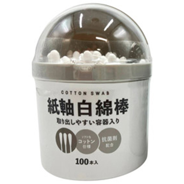 紙軸白綿棒100本 容器入り