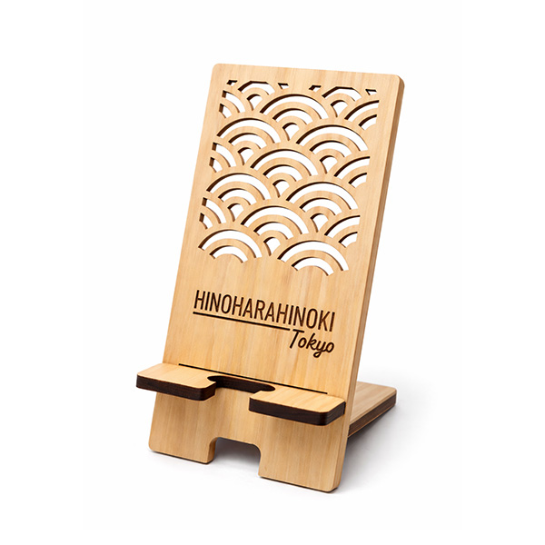 ひのき伝統文様スマホスタンド 青海波
